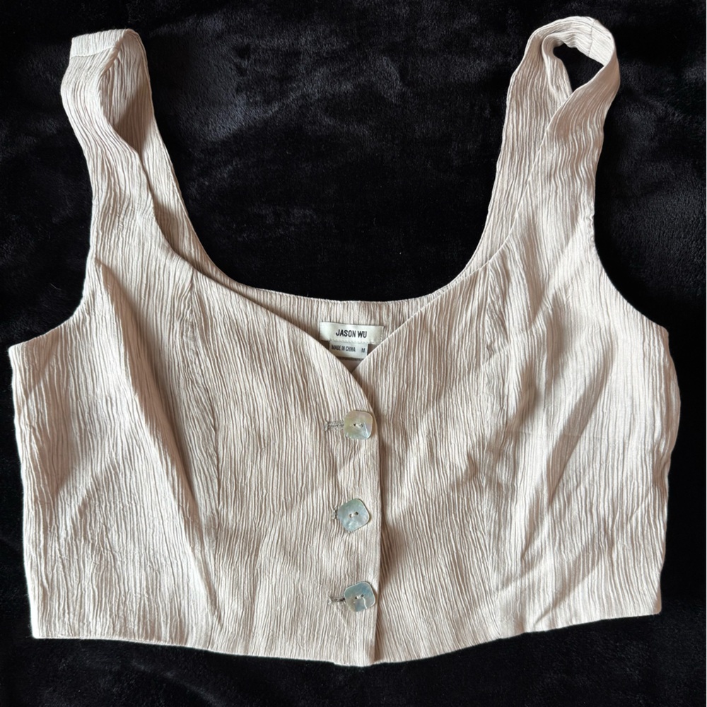 JASON WU Cream Textured ButtonCrop vest